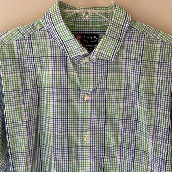 Chaps Youth Boys XL 18 20 Green Blue Plaid Button Down Dress Shirt Easy Care - Picture 3 of 7